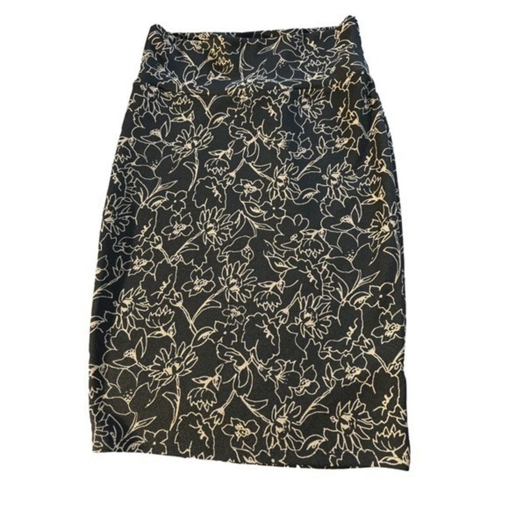 Lularoe Black & Taupe Cassie Pencil Floral Skirt Size Small EUC #4183